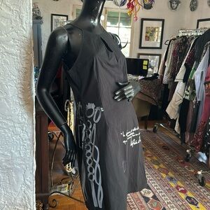 Black cotton dress with French graffiti